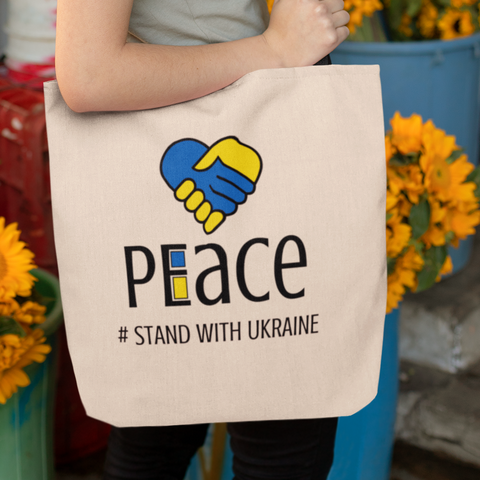 UKRAINE PEACE FUNDRAISING TOTE BAG WITH SHORT BLACK HANDLES- 37cm x 42cm