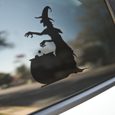 WITCH AND CAULDRON VINYL DECAL FOR WINDOW CAR LAPTOP MIRROR DRINKS BOTTLE