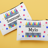 PERSONALISED PENCIL CASE BACK TO SHOOL COLOURFUL CRAYONS