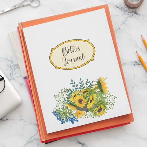 A5 Leather Effect Notebook Personalised Journal - Sunny Sunflowers